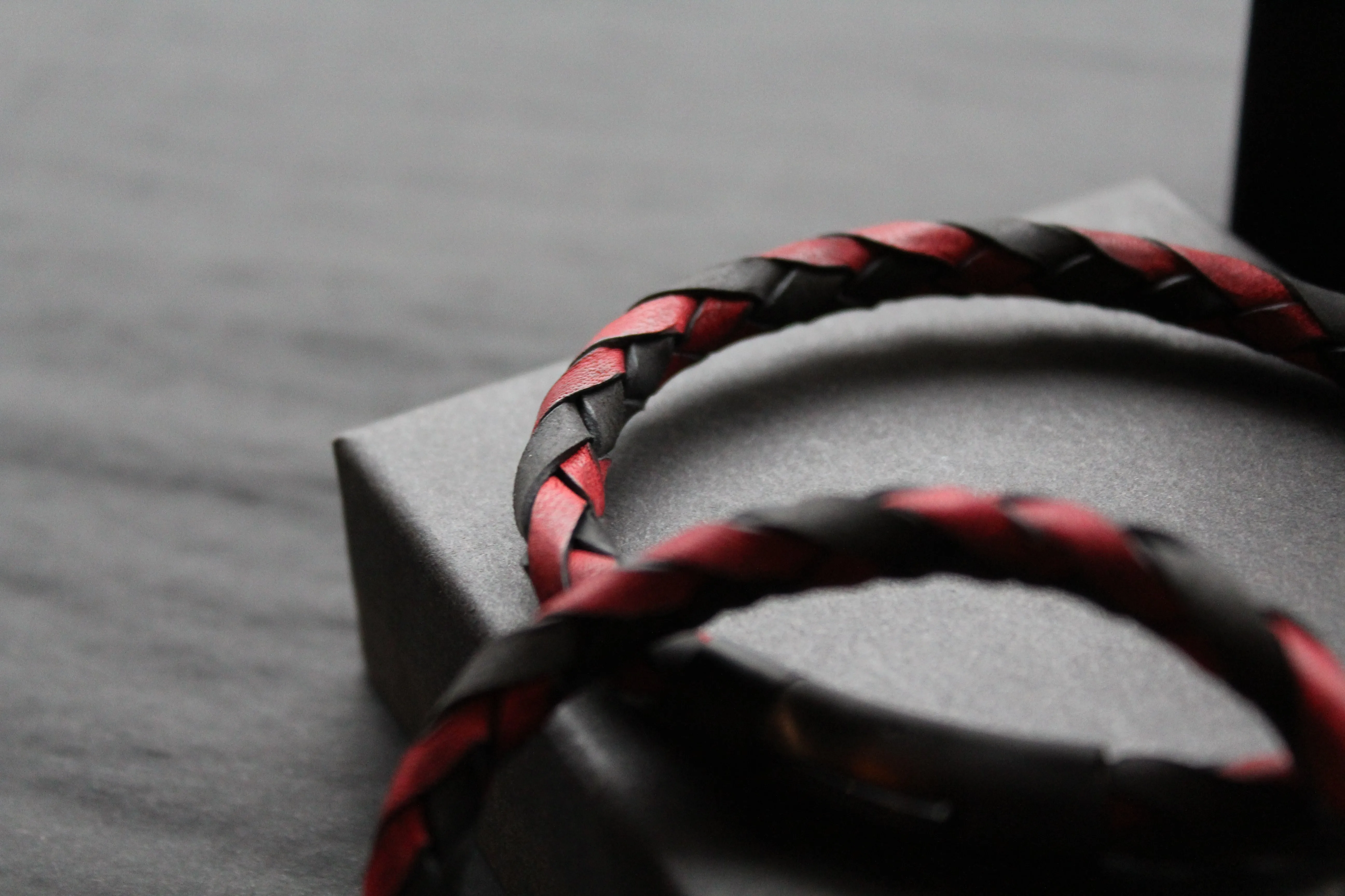 Black and Red Woven Leather Bracelet