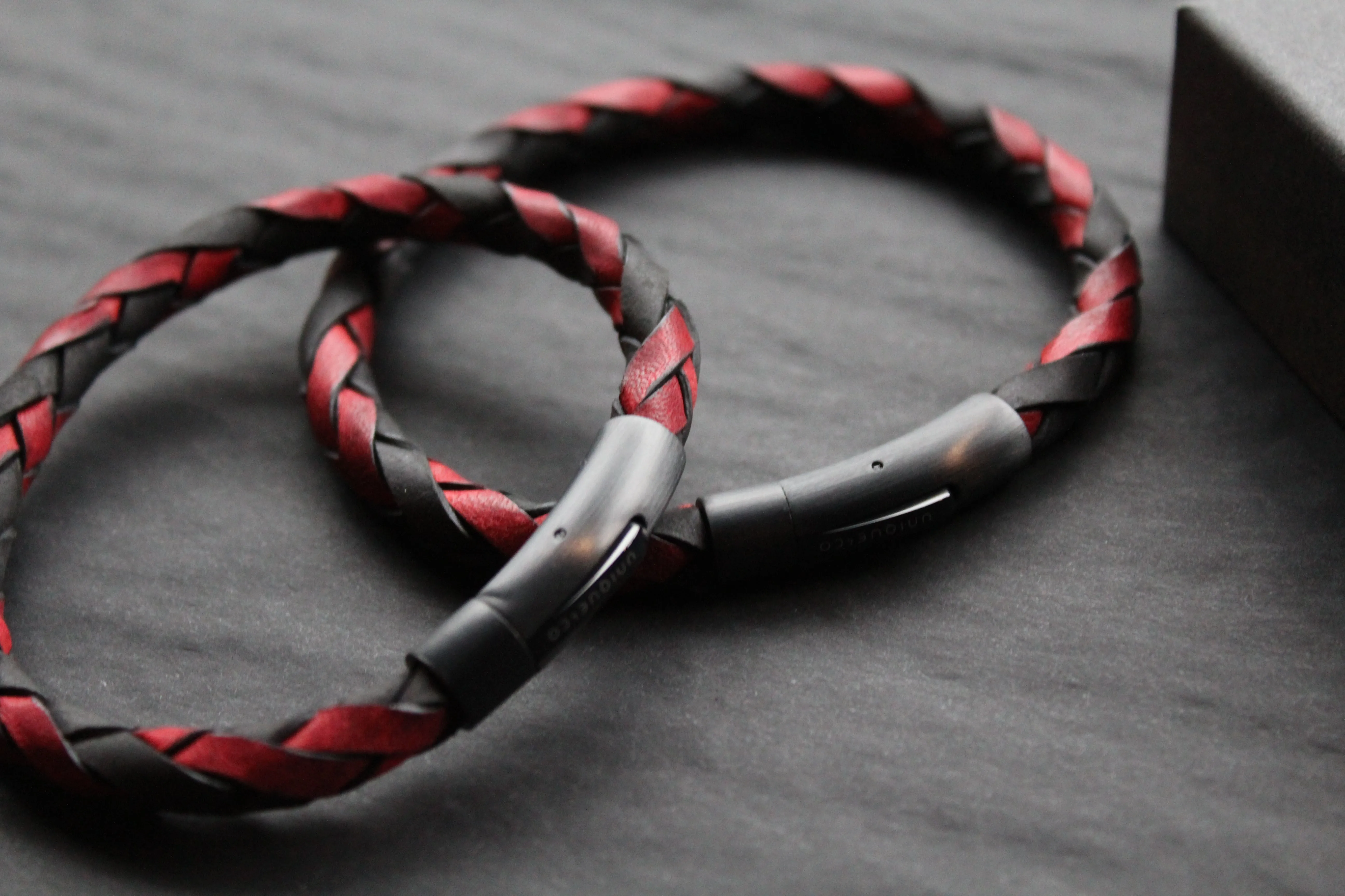 Black and Red Woven Leather Bracelet