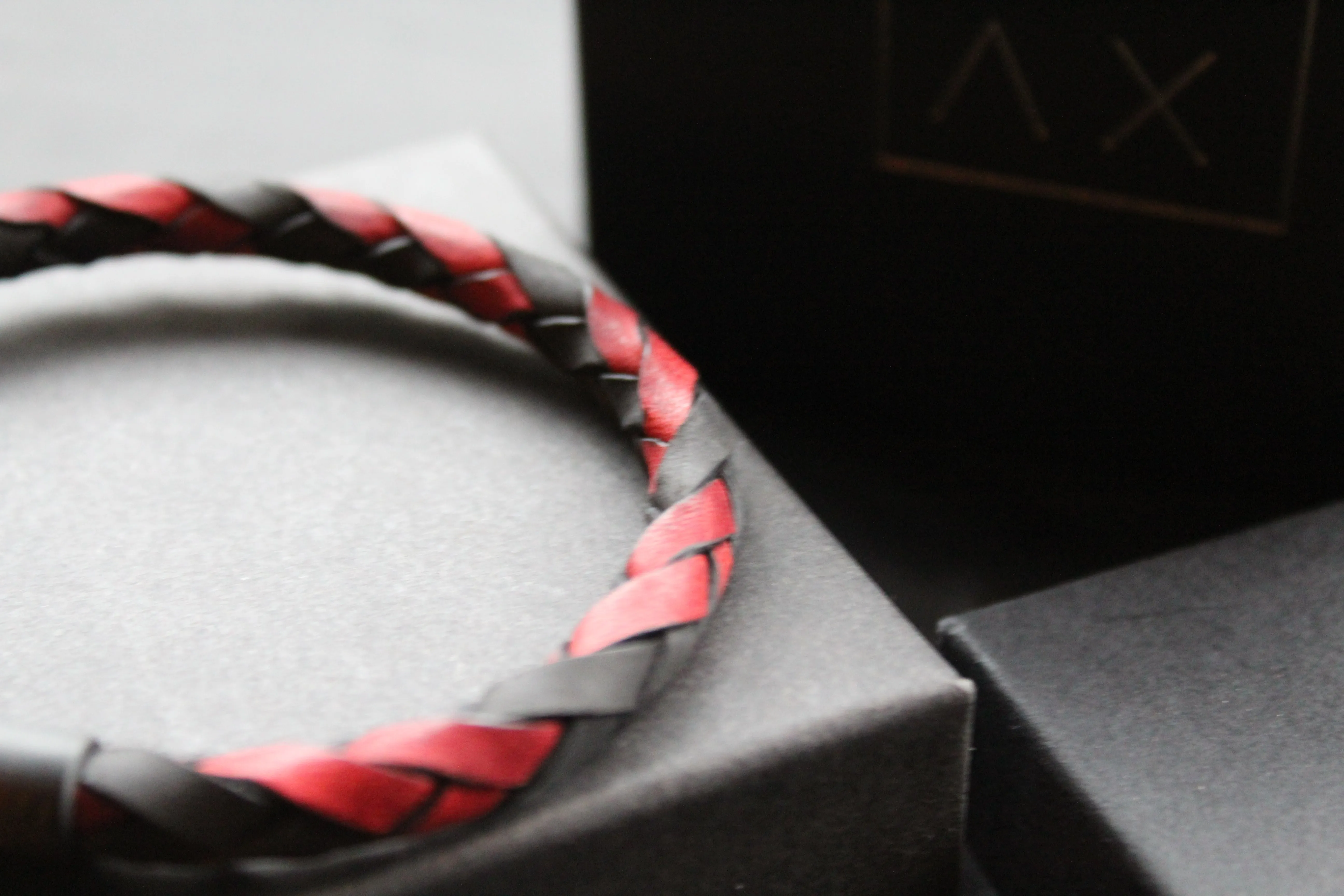 Black and Red Woven Leather Bracelet