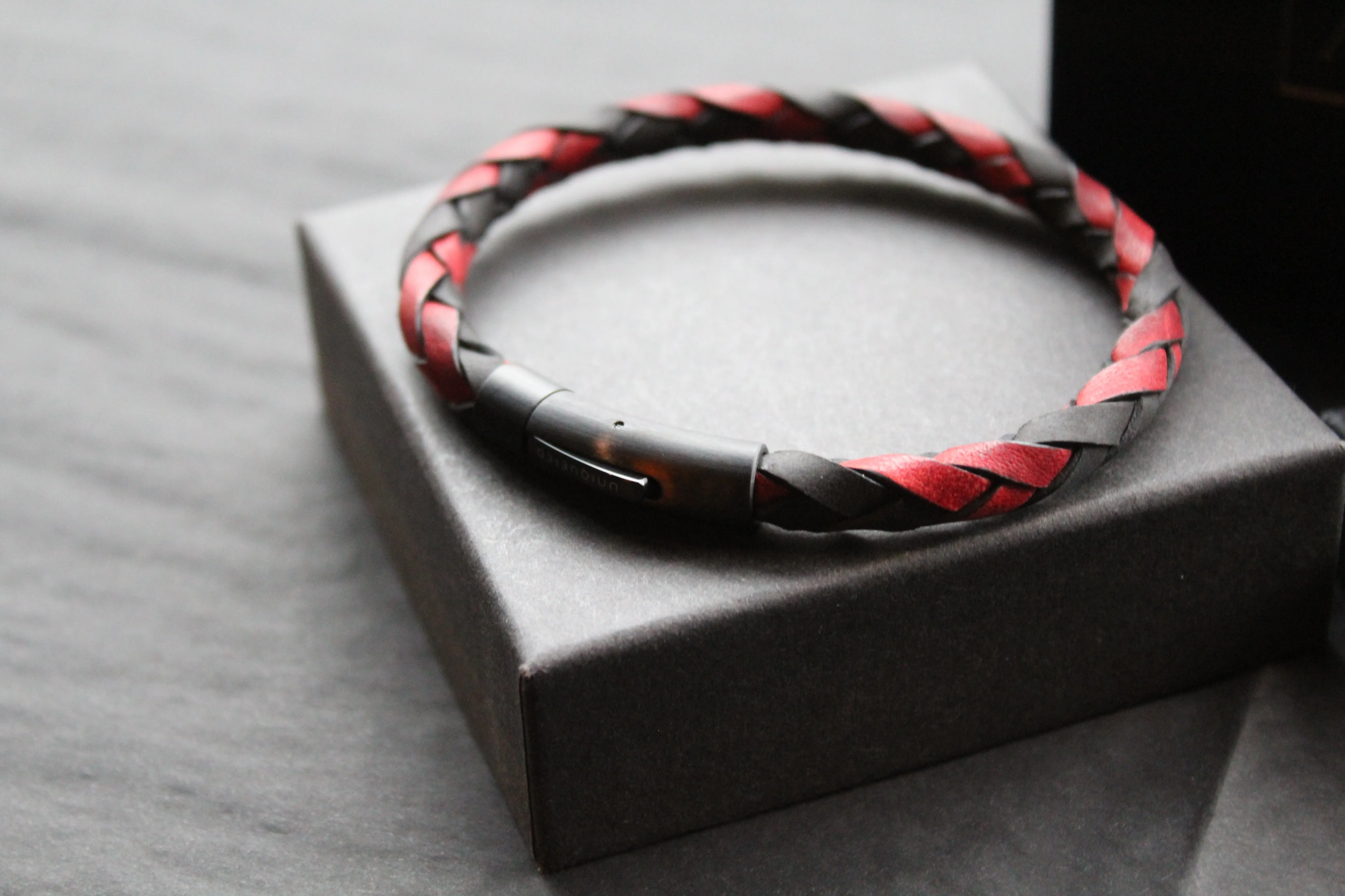 Black and Red Woven Leather Bracelet
