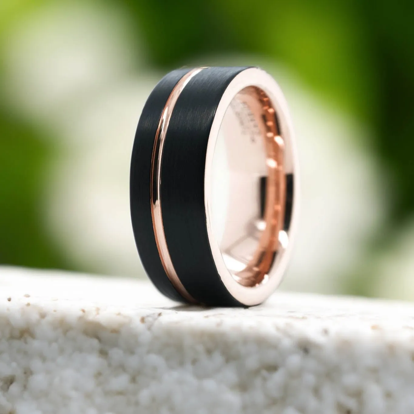 Black Brushed / Rose Gold Stripe & Interior - 8mm