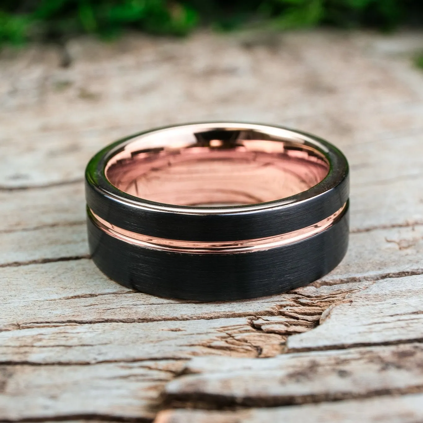 Black Brushed / Rose Gold Stripe & Interior - 8mm