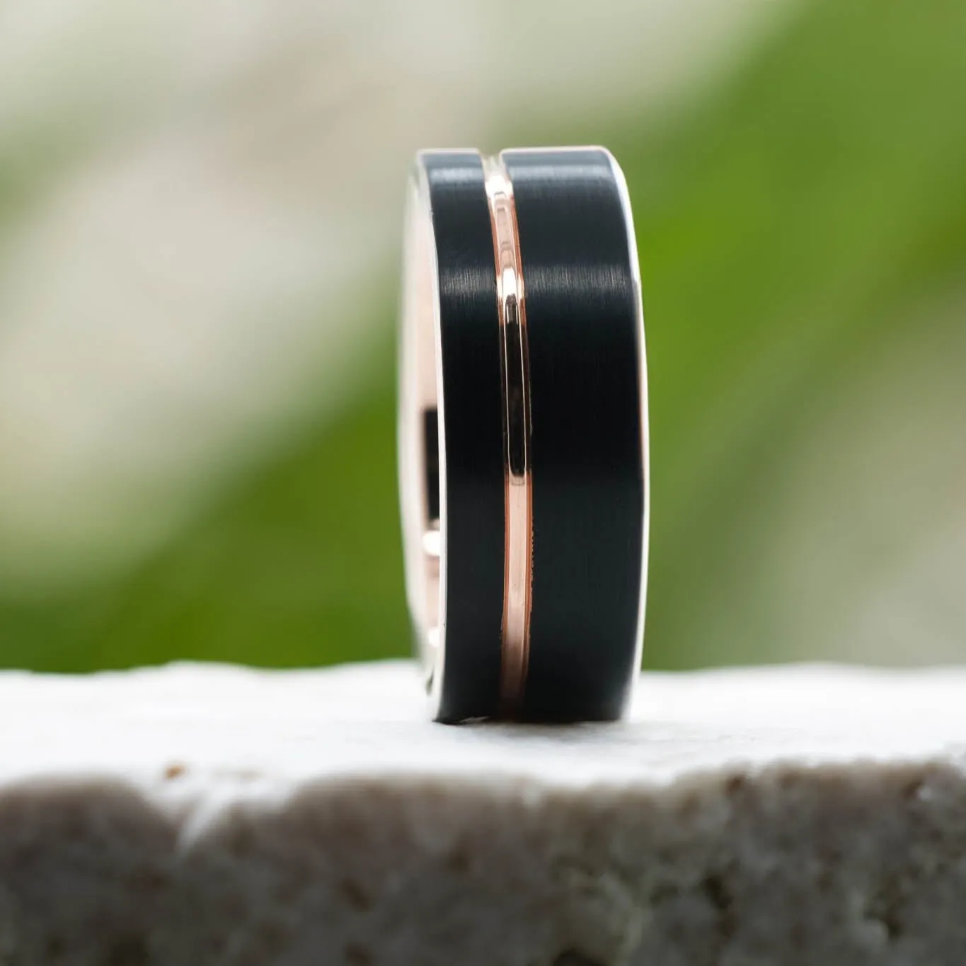 Black Brushed / Rose Gold Stripe & Interior - 8mm