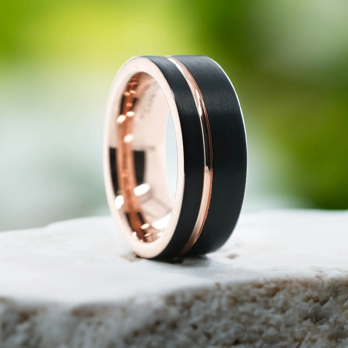 Black Brushed / Rose Gold Stripe & Interior - 8mm