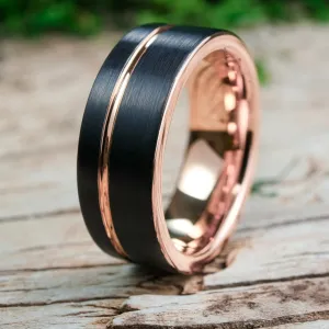 Black Brushed / Rose Gold Stripe & Interior - 8mm
