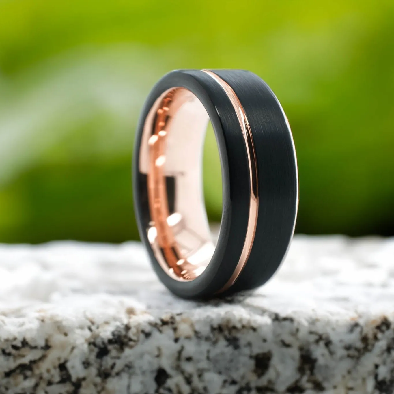 Black Brushed Side Walls / Rose Gold Stripe - 8mm