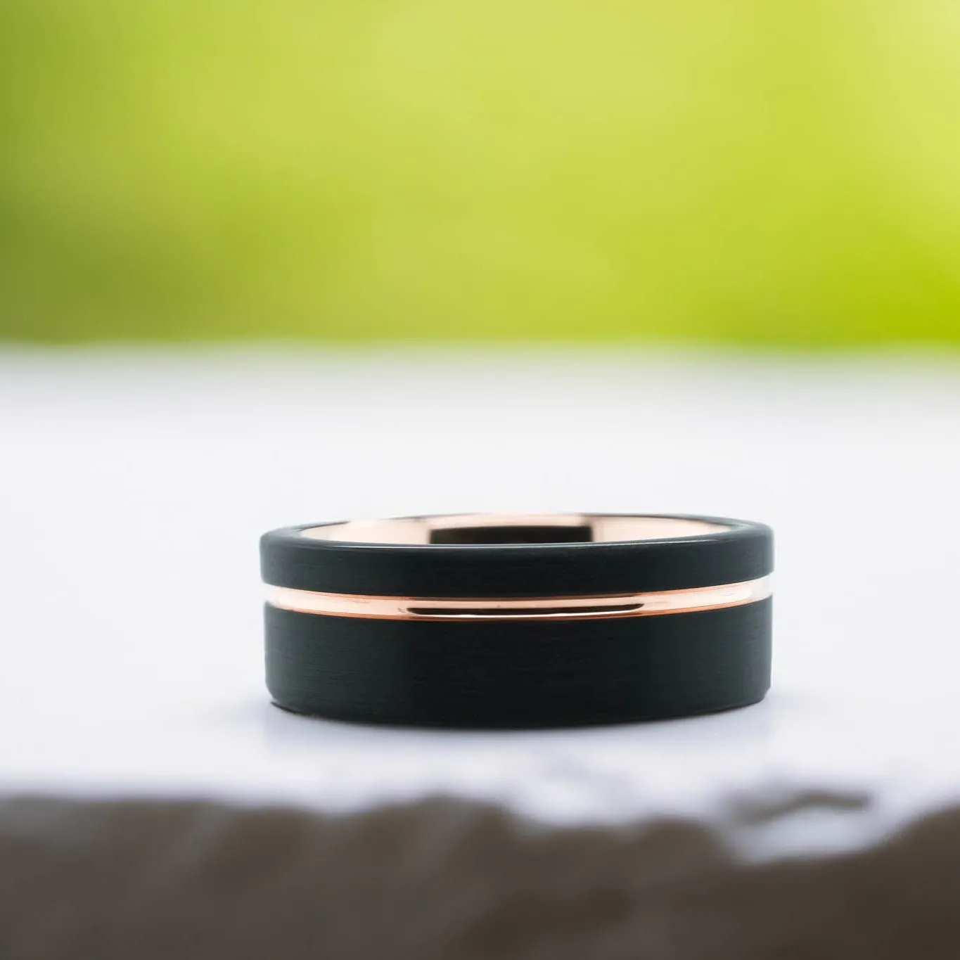 Black Brushed Side Walls / Rose Gold Stripe - 8mm