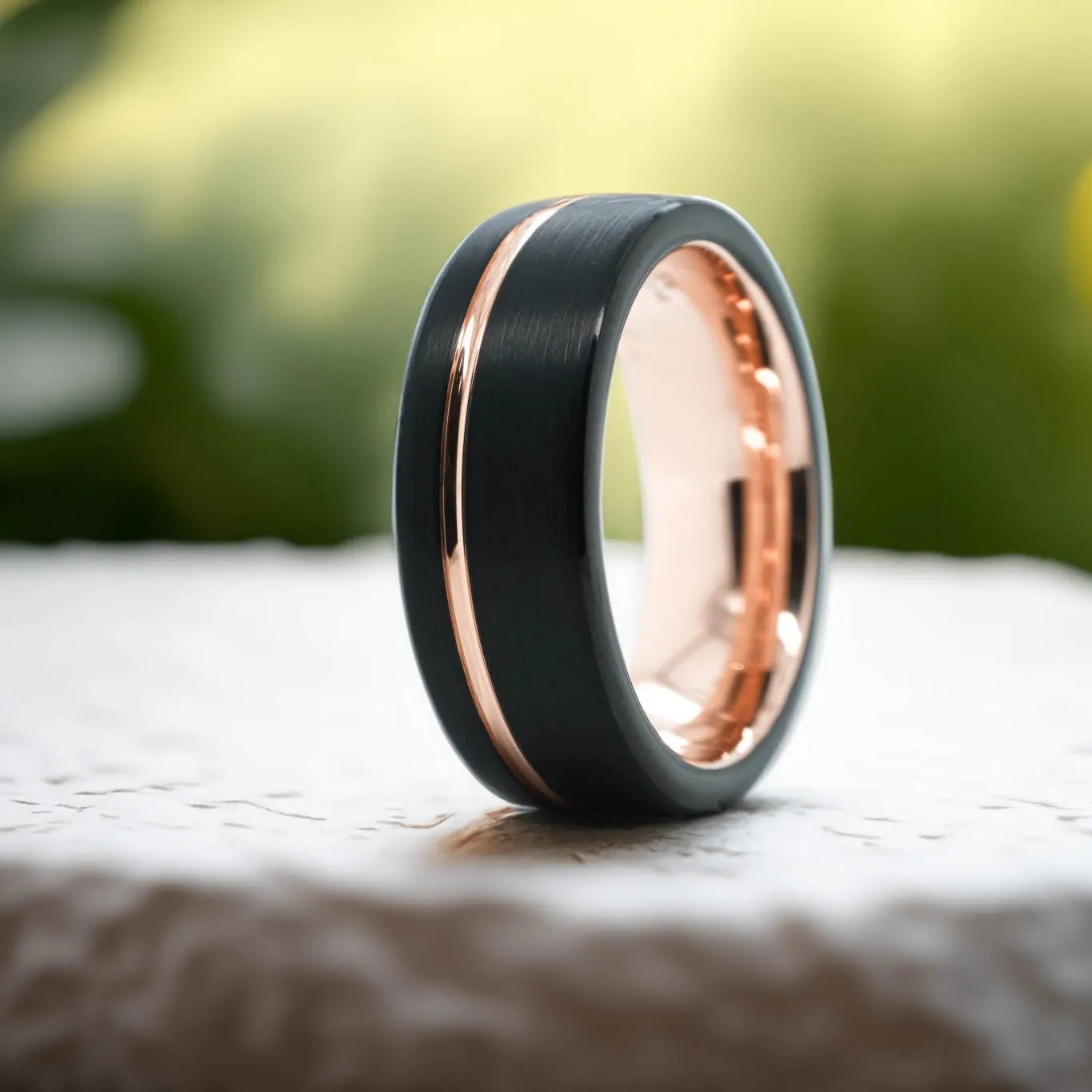 Black Brushed Side Walls / Rose Gold Stripe - 8mm