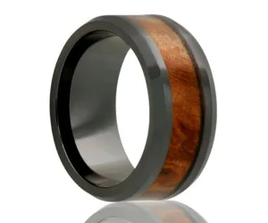 Black Diamond Ceramic Burl Wood Ring