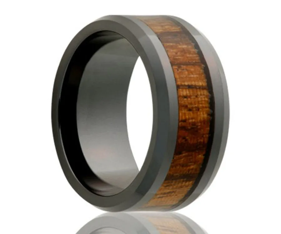 Black Diamond Ceramic Zebra Wood Ring