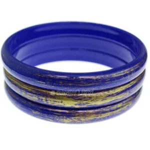 Blue 3-Piece Gold Brush Stacked Bracelets
