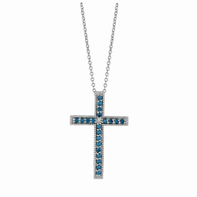 BLUE & WHITE DIAMOND CROSS NECKLACE 14K GOLD (0.33 CTW)