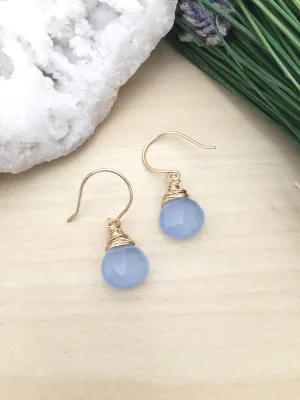 Blue Chalcedony Gemstone Drop Earrings - 14k Gold Fill