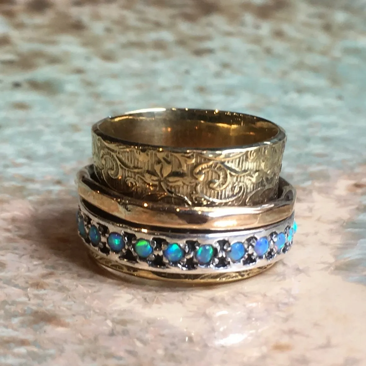 Blue Opals Brass Ring - Edge of the World.