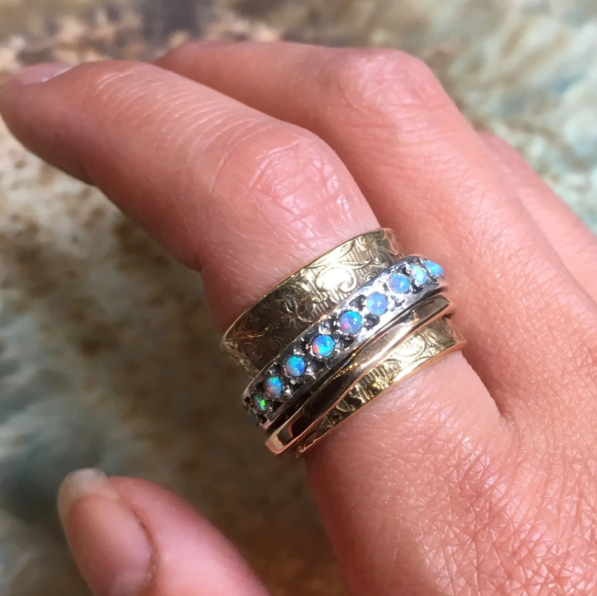 Blue Opals Brass Ring - Edge of the World.