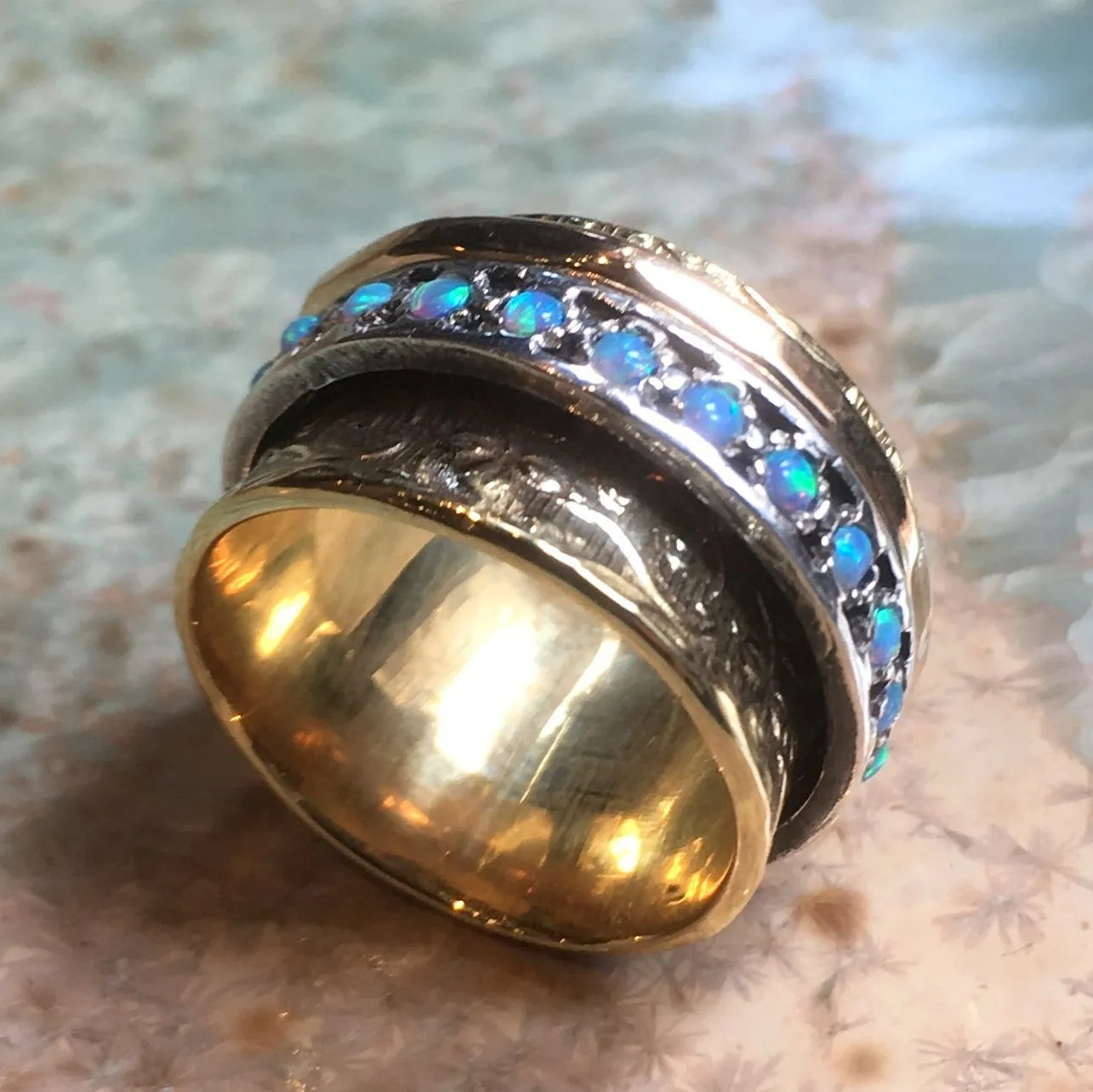 Blue Opals Brass Ring - Edge of the World.