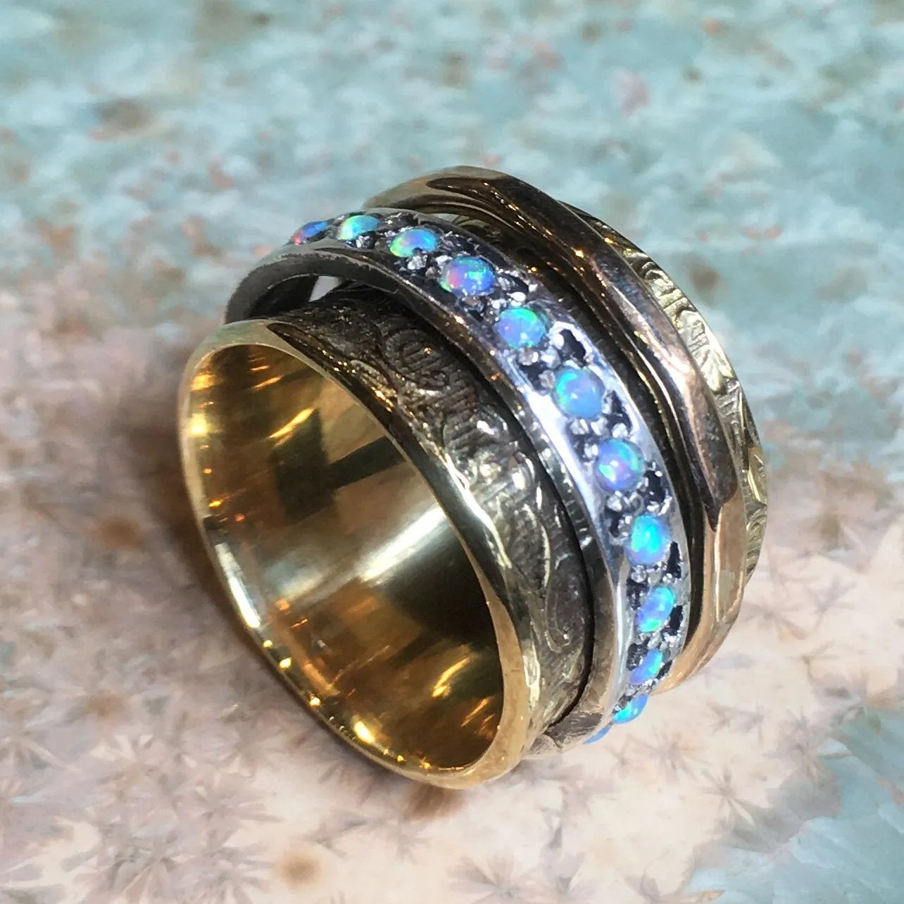 Blue Opals Brass Ring - Edge of the World.