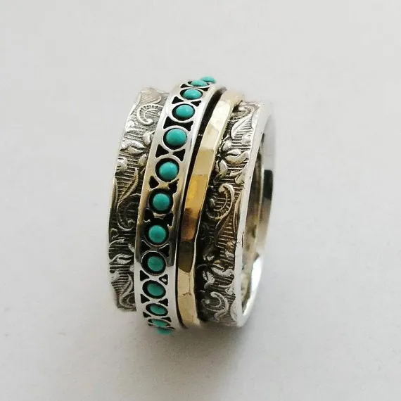 Blue Opals Brass Ring - Edge of the World.