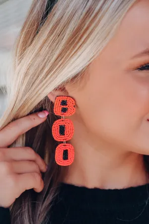 Boo Drop Down Beaded Earrings - Orange