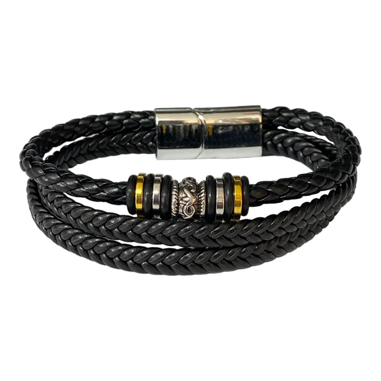 Braided Leather Bracelet with Beads 2