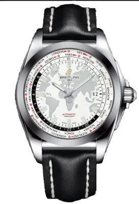 Breitling Galactic Unitime Antarctica White Dial Black Leather Men's Watch WB3510U0-A777BKLD WB3510U0/A777BKLD