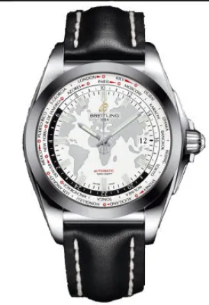 Breitling Galactic Unitime Antarctica White Dial Black Leather Men's Watch WB3510U0-A777BKLD WB3510U0/A777BKLD