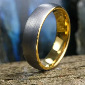 Brushed Silver Band / Yellow Gold Interior - 6mm