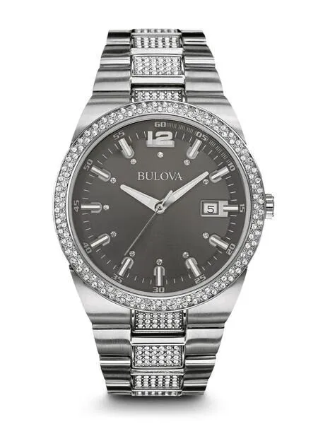 Bulova Crystals Quartz Grey Dial Men's Watch 96B221