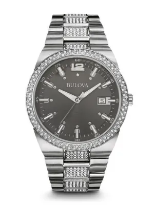 Bulova Crystals Quartz Grey Dial Men's Watch 96B221