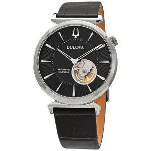 Bulova Regatta Automatic Black Dial Black Leather Men's Watch 96A234