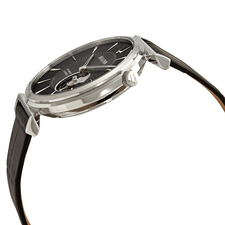Bulova Regatta Automatic Black Dial Black Leather Men's Watch 96A234