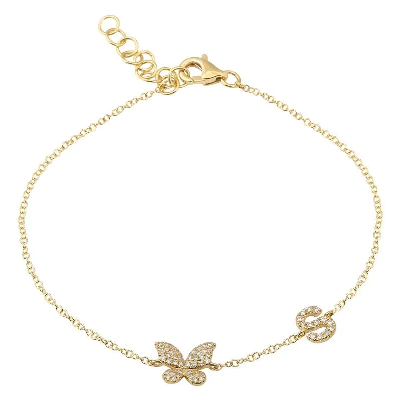 Butterfly Initial Diamond Bracelet