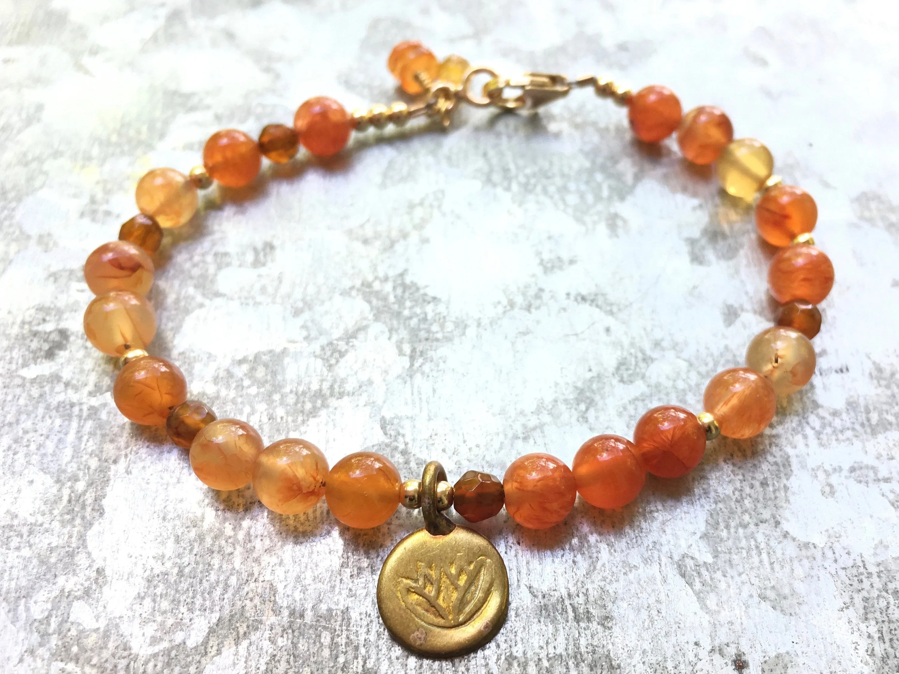 Carnelian Bracelet - Lotus Charm