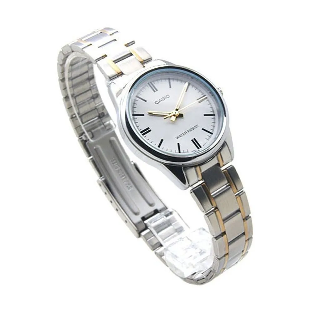 Casio Enticer Women's Two-Tone White Dial Watch, Stainless Steel Strap, LTP-V005SG-7AUDF