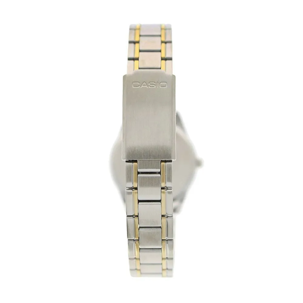 Casio Enticer Women's Two-Tone White Dial Watch, Stainless Steel Strap, LTP-V005SG-7AUDF