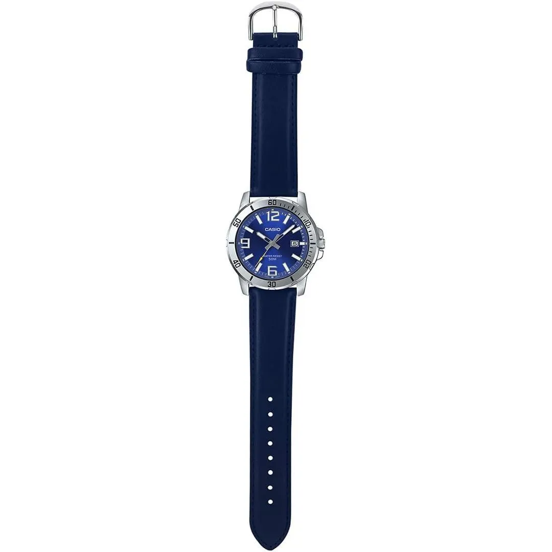 Casio Mens Quartz Watch, Analog Display And Leather Strap Mtp-Vd01L-2Bvudf