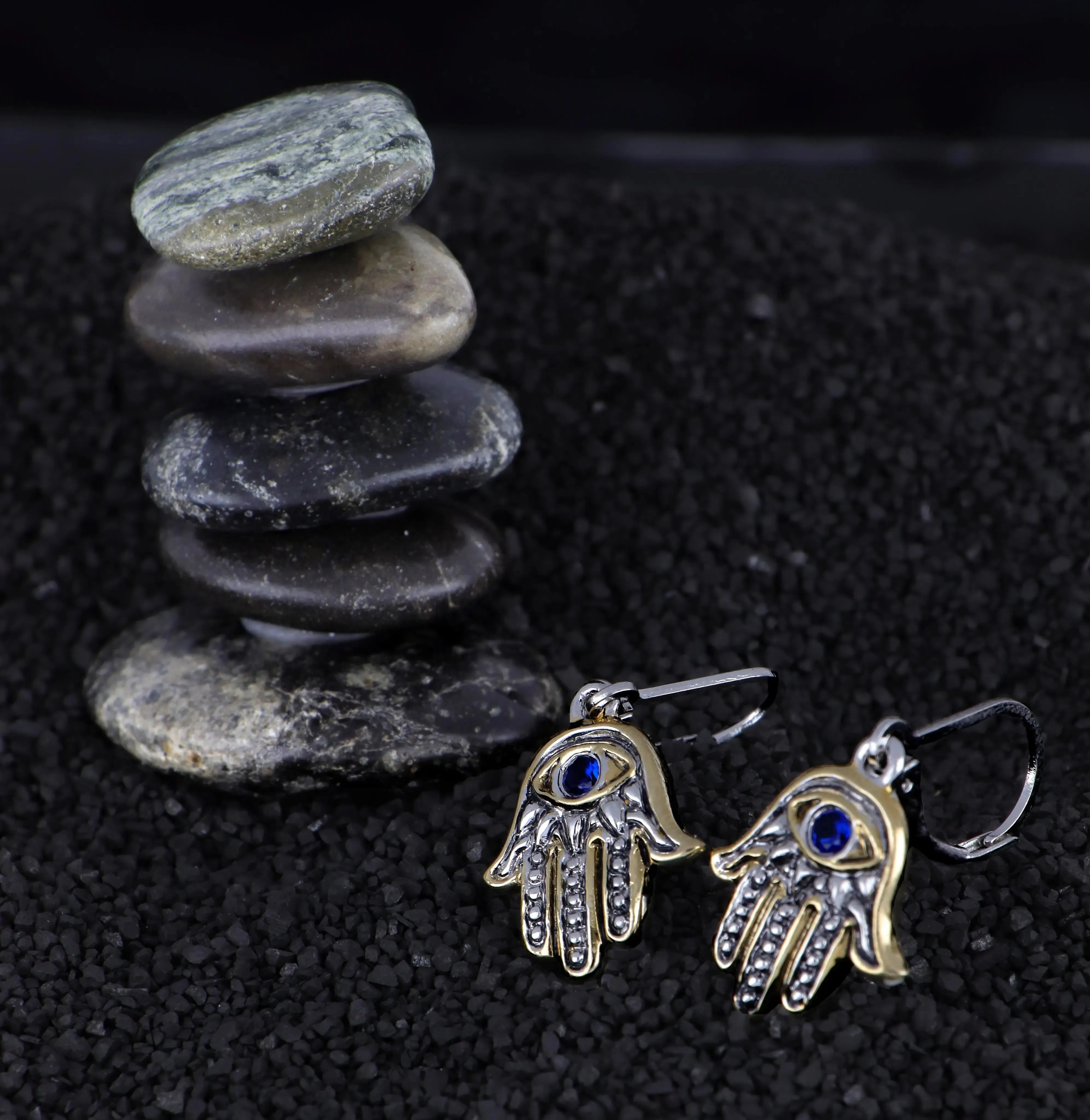 Celebration Collection - Hamsa Hand Indigo Eye French Wire Earrings