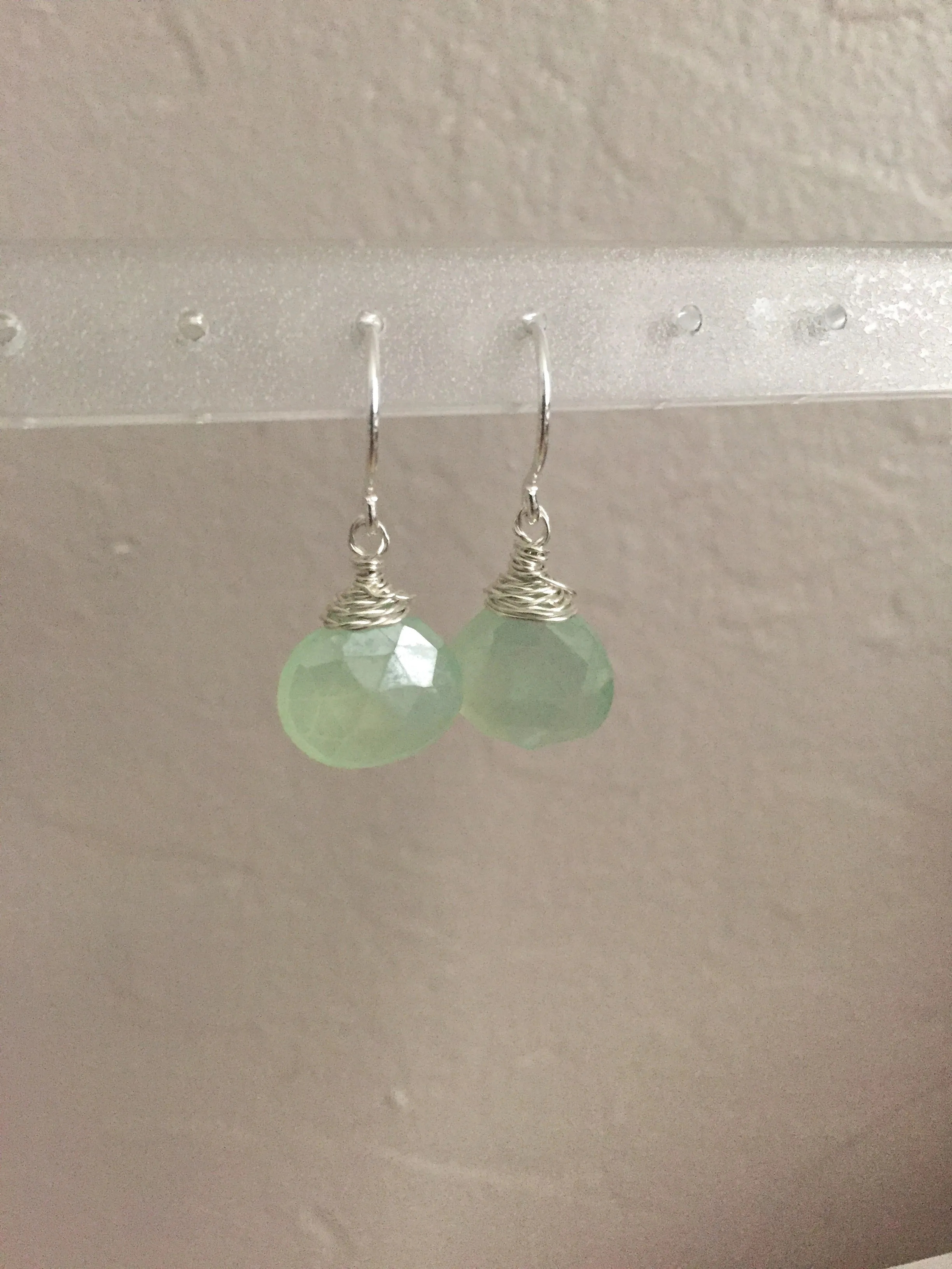 Chalcedony Gemstone Drop Earrings - Sea Foam Green - Sterling Silver