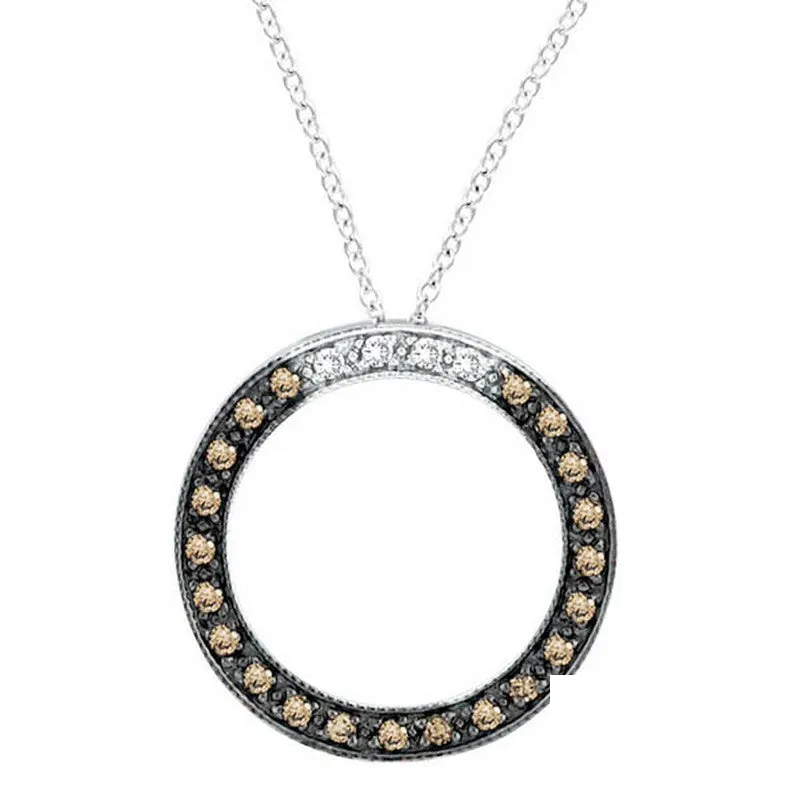CHAMPAGNE DIAMOND CIRCLE NECKLACE PENDANT 14K GOLD (0.25 CTW)