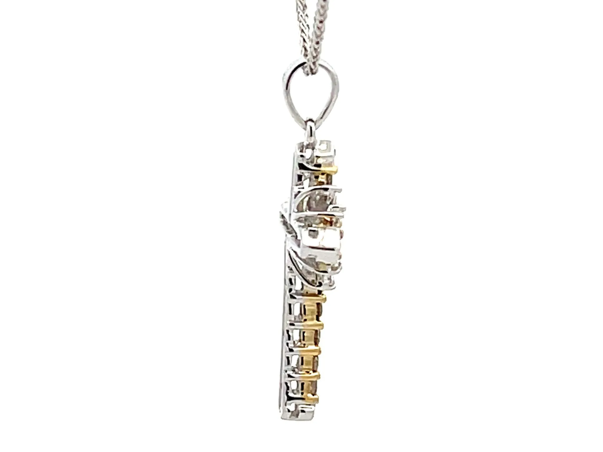 Champagne Diamond Cross Necklace 14k White Gold