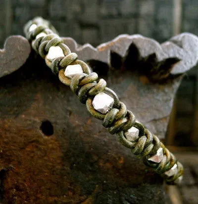 Chan Luu Men's Brown Leather Braided Bracelet with Nugget Sterling Silver Beads