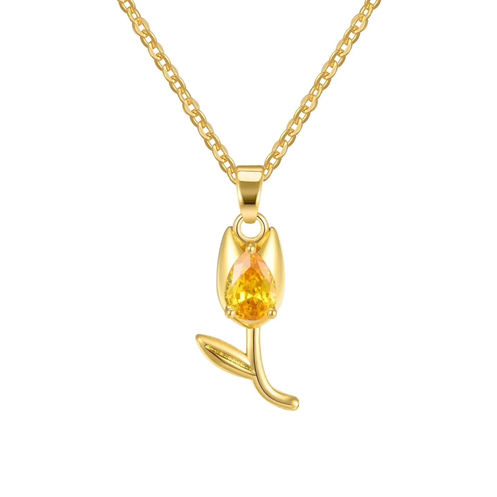 Charms Crystal Tulip Flower Pendant Necklace Minimalist Anniversary Girlfriend Women Female Gifts