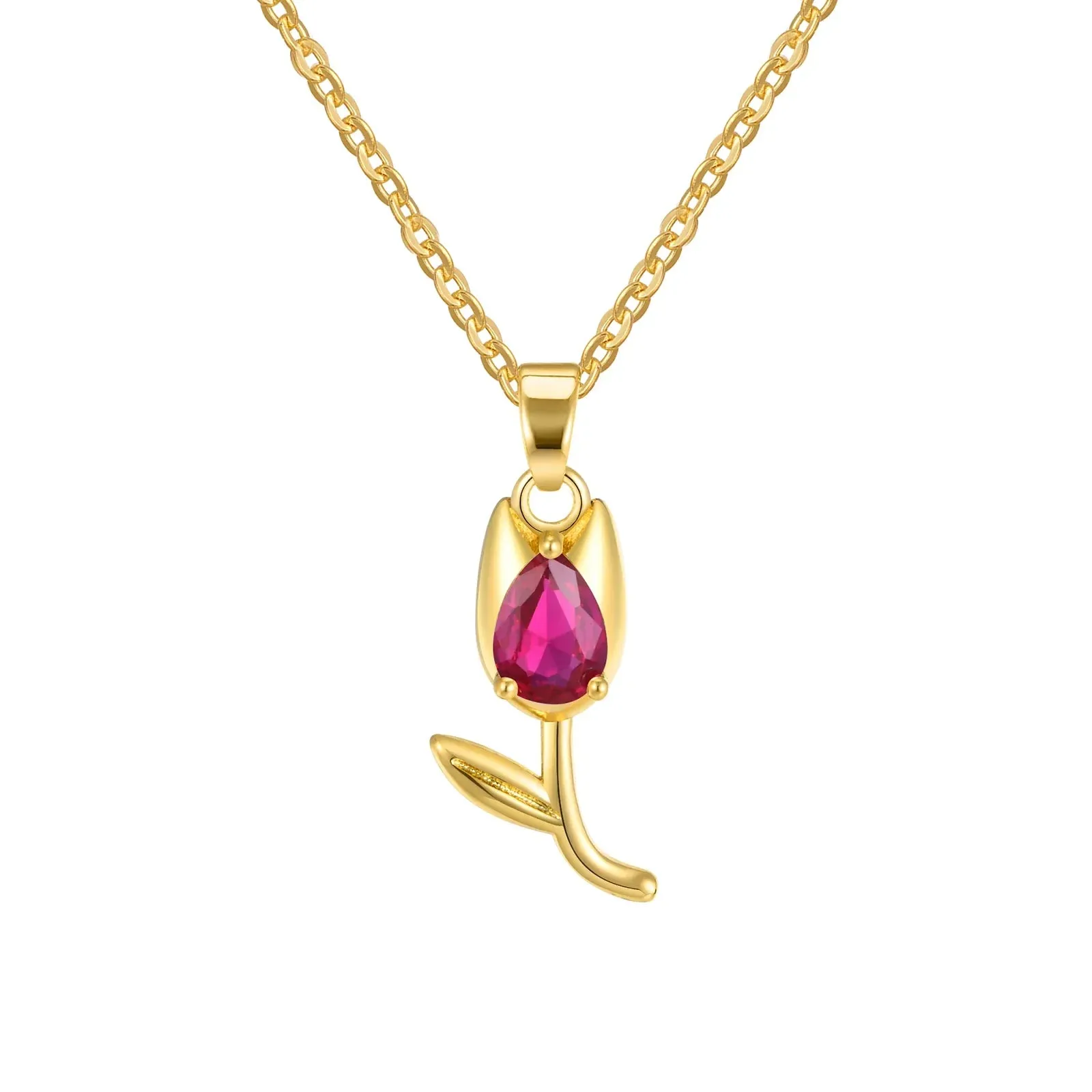 Charms Crystal Tulip Flower Pendant Necklace Minimalist Anniversary Girlfriend Women Female Gifts
