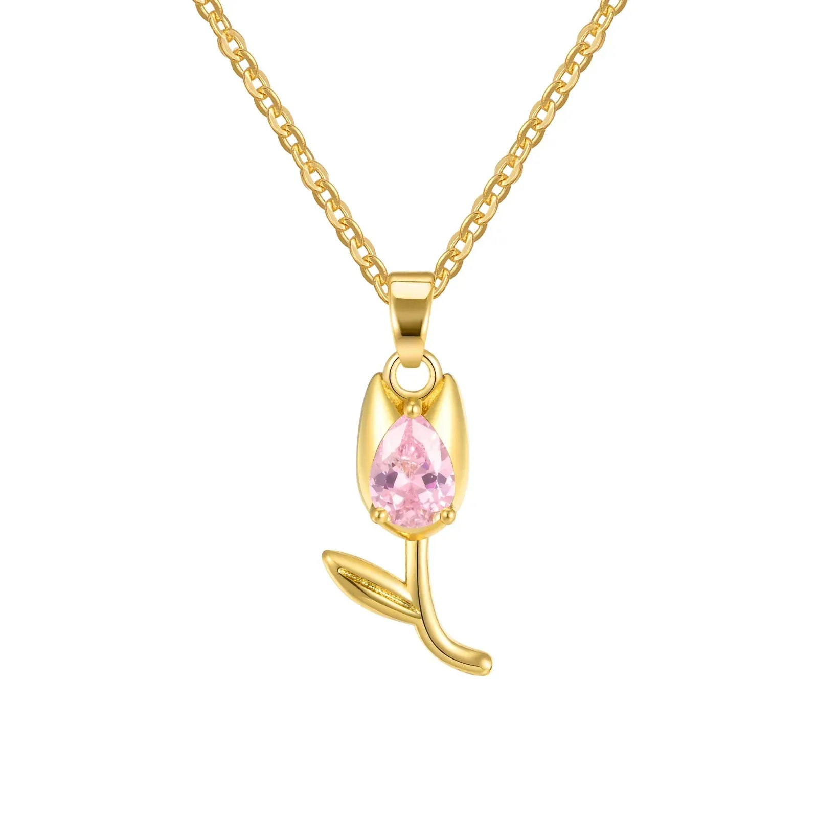 Charms Crystal Tulip Flower Pendant Necklace Minimalist Anniversary Girlfriend Women Female Gifts
