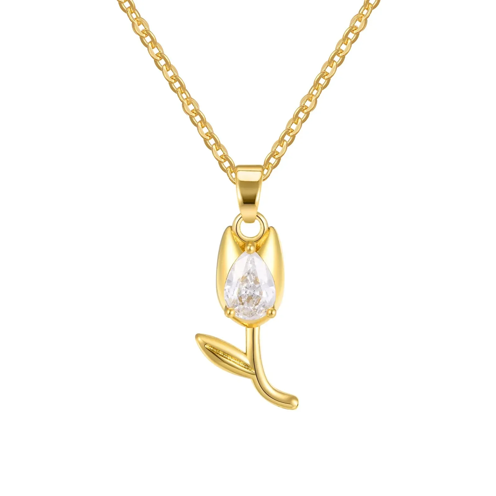 Charms Crystal Tulip Flower Pendant Necklace Minimalist Anniversary Girlfriend Women Female Gifts