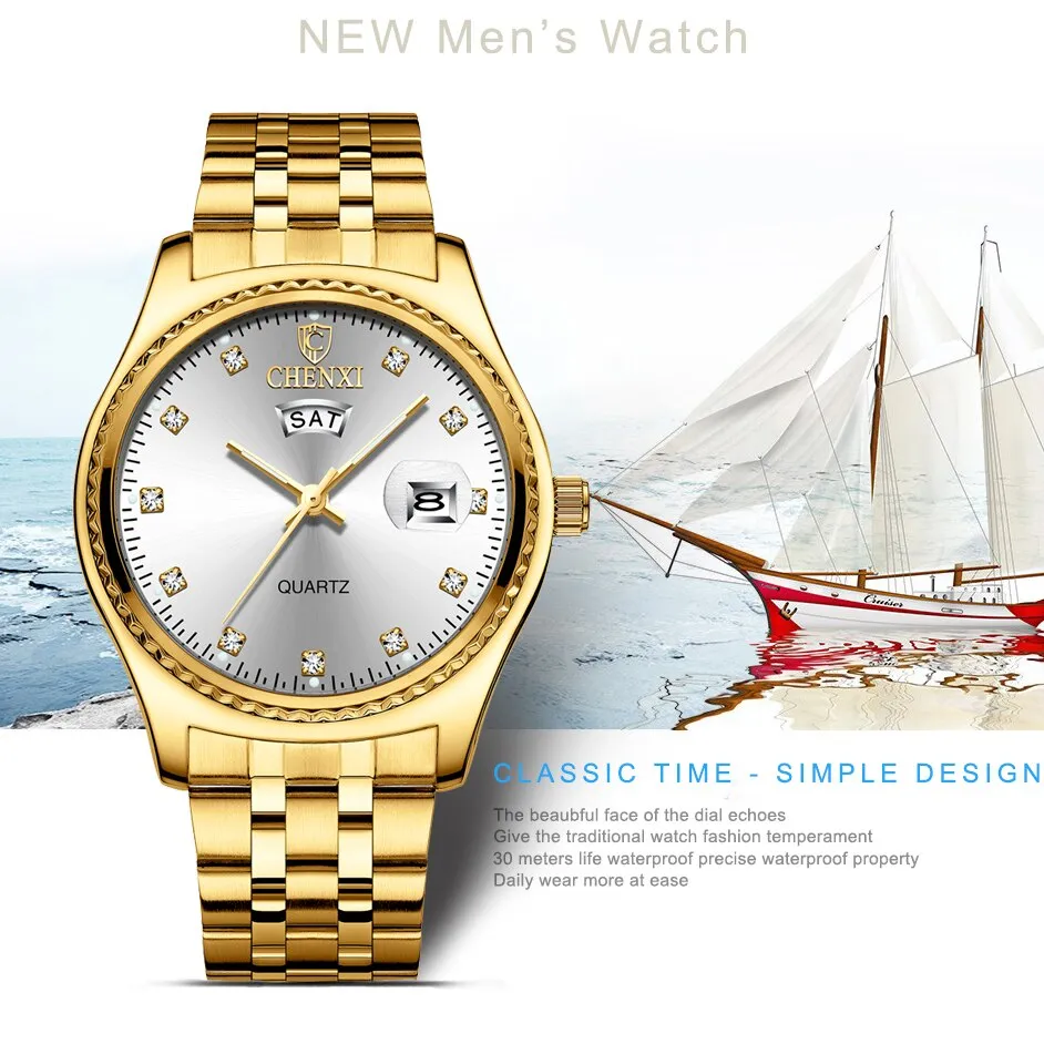 CHENXI Brand Luxury Men Watches Analog Quartz Full Steel Wrist Watch Men Waterproof Business Calendar Date Clock Male Watches