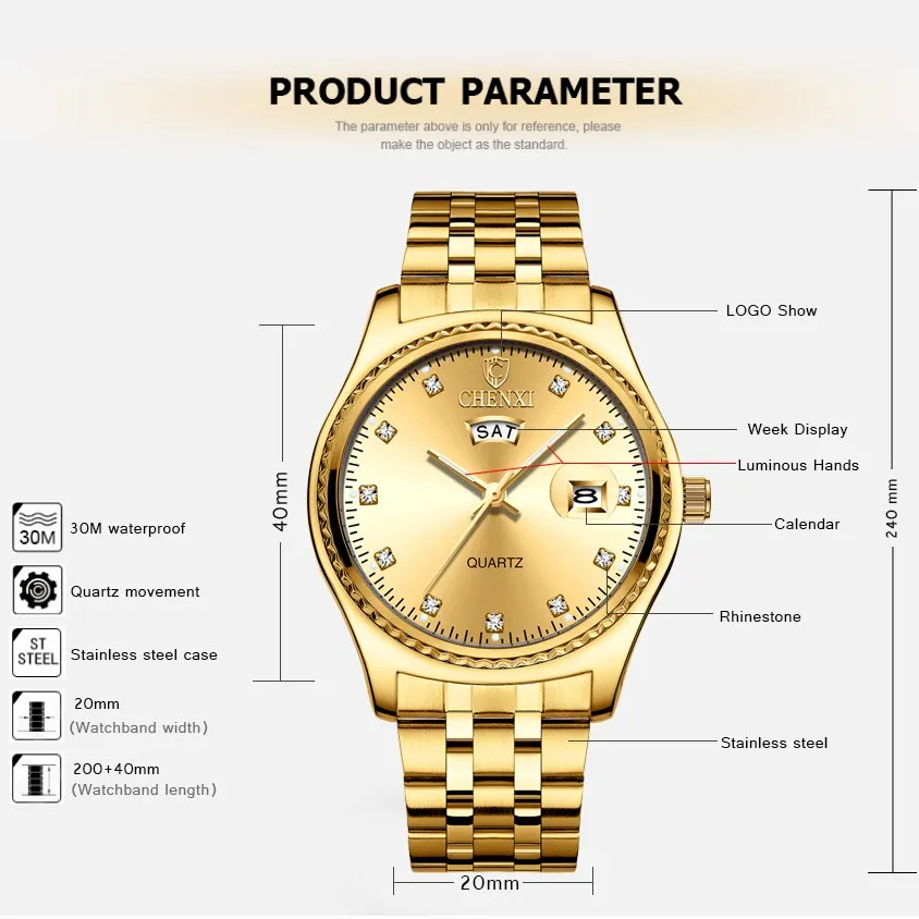 CHENXI Brand Luxury Men Watches Analog Quartz Full Steel Wrist Watch Men Waterproof Business Calendar Date Clock Male Watches