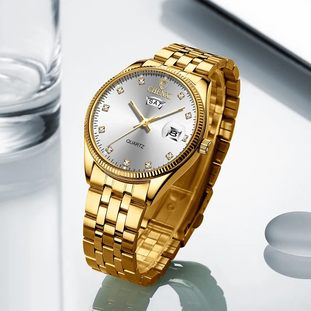 CHENXI Brand Luxury Men Watches Analog Quartz Full Steel Wrist Watch Men Waterproof Business Calendar Date Clock Male Watches