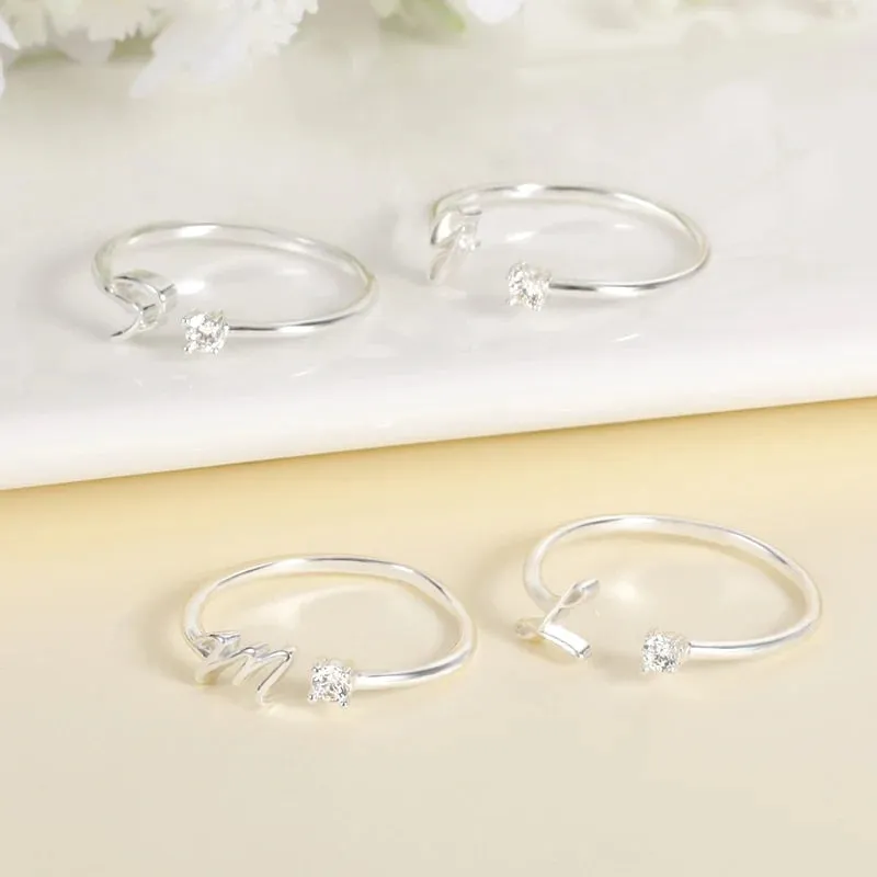 Chic Adjustable Silver Alphabet Rings - A-Z Initials, Stainless Steel Fashion Jewelry for Women