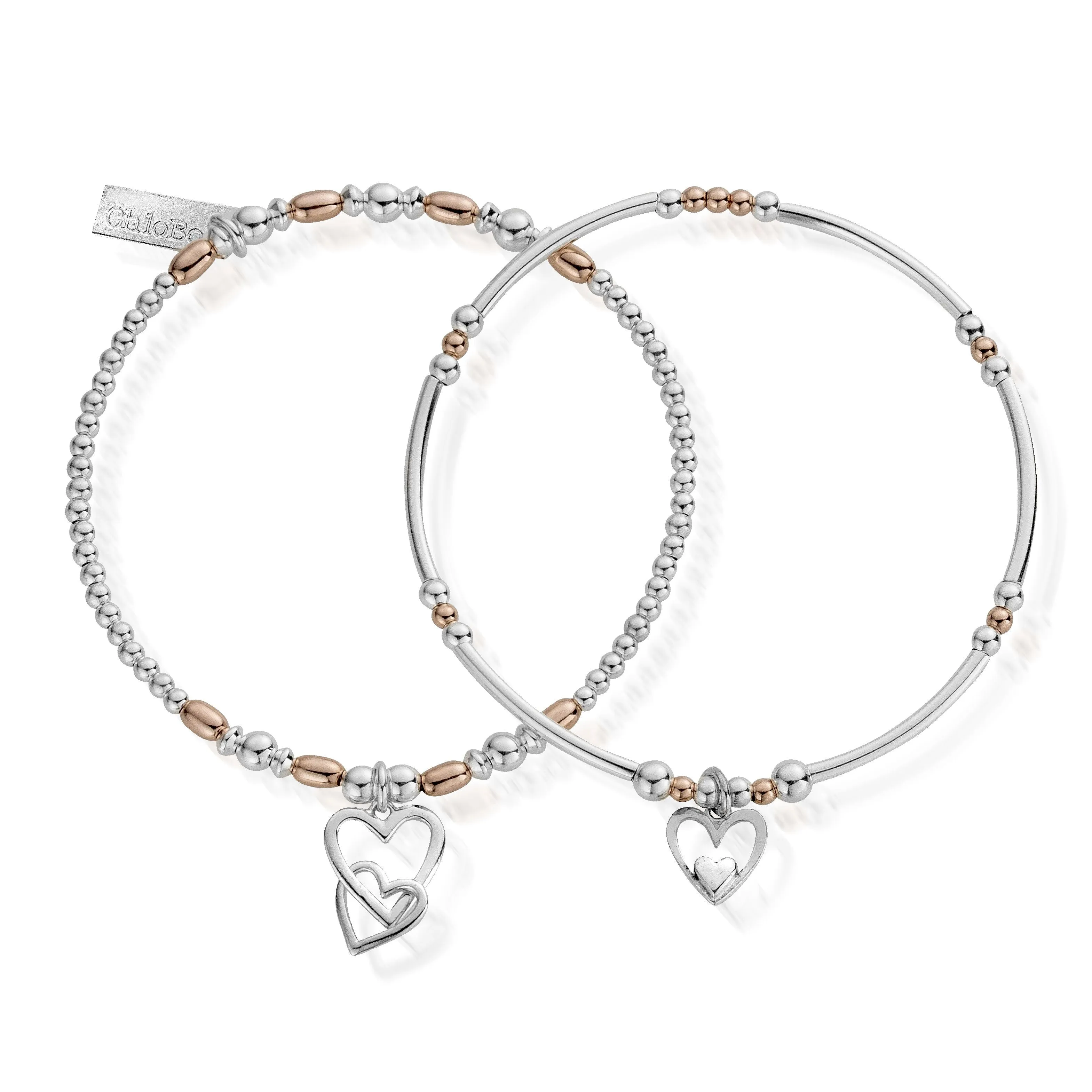 ChloBo Double Heart Bracelet Set - Two Tone